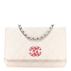 Caviar Quilted Chanel 19 Wallet on Chain WOC White Pink