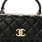 Lambskin Quilted Medium Trendy CC Flap Dual Handle Bag Black
