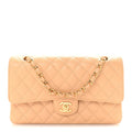 Caviar Quilted Medium Double Flap Beige