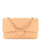 Caviar Quilted Medium Double Flap Beige
