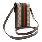 X BALENCIAGA BB Supreme Monogram Web Ophidia Phone Crossbody Bag Beige New Acero