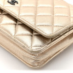 Metallic Lambskin Quilted Wallet On Chain WOC Gold Black