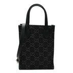 Denim Cuoio Harness GG Monogram Mini Ophidia Tote Bag Black Medium Grey
