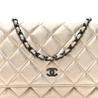Metallic Lambskin Quilted Wallet On Chain WOC Gold Black