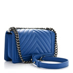 Calfskin Chevron Quilted Medium Boy Flap Blue