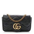 Calfskin Matelasse Super Mini GG Marmont Shoulder Bag Black
