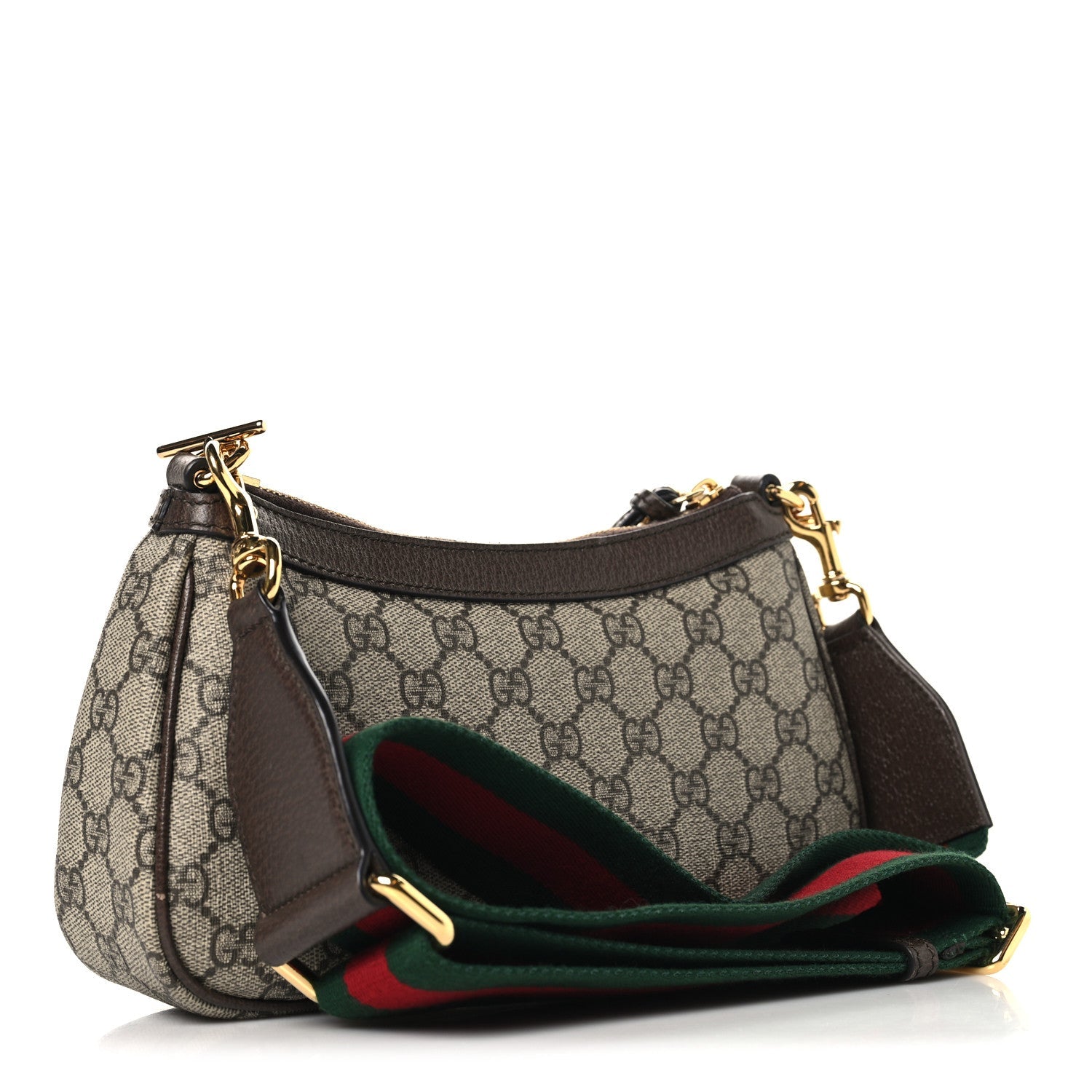 GG Supreme Monogram Textured Dollar Calfskin Web Small Ophidia GG Handbag Beige Ebony New Acero