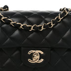 Lambskin Quilted Mini Rectangular Flap Black