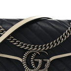 Vintage Effect Calfskin Matelasse Diagonal Small Torchon GG Marmont Shoulder Bag Blue Agata Mystic White