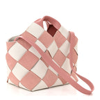 Calfskin Suede Gingham Woven Basket Bag Soft Pink White