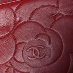 Lambskin Camellia Embossed Wallet on Chain WOC Red