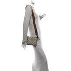 GG Supreme Monogram Azalea Calfskin Small Retro Interlocking G Wristlet Messenger Bag Beige Ebony Brown Sugar