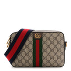 GG Supreme Monogram Textured Dollar Calfskin Web Ophidia Wristlet Shoulder Bag Beige Ebony New Acero