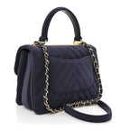Jersey Chevron Quilted Small Trendy CC Dual Handle Flap Bag Navy Blue