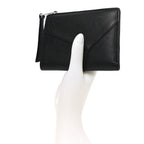 Calfskin Puzzle Zip Slim Compact Bi-Fold Wallet Black