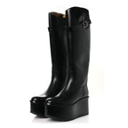Calfskin Wedge Riding Boots 38 Black