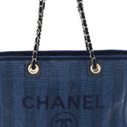 Mixed Fibers Striped Small Deauville Tote Navy Blue