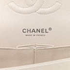 Crumpled Calfskin Quilted Medium Double Flap White