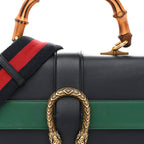 Moon Calfskin Web Medium Dionysus Bamboo Top Handle Bag Blue Emerald Hibiscus Red