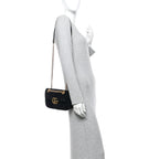 Velvet Matelasse Mini GG Marmont Shoulder Bag Black