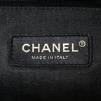 Straw Raffia Calfskin Chain Small Deauville Tote Black