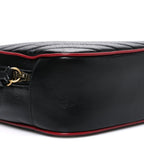 Vintage Effect Calfskin Matelasse Diagonal Small Torchon GG Marmont Bamboo Top Handle Shoulder Bag Black Romantic Cherry