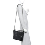Aged Calfskin Chevron Quilted Medium Gabrielle Hobo Black