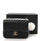 Lambskin Chevron Quilted Mini Square Flap Black