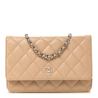 Caviar Quilted Wallet on Chain WOC Beige