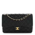 Caviar Quilted Jumbo Double Flap Black