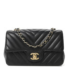 Lambskin Chevron Quilted Mini Rectangular Flap Black