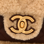 Shearling Lambskin Quilted Furry Coco Flap Dark Brown Beige