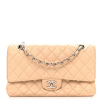Caviar Quilted Medium Double Flap Beige