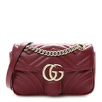 Calfskin Matelasse Small GG Marmont Shoulder Bag  Rosso Ancora