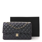 Iridescent Lambskin Quilted Medium Double Flap Black
