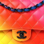 Calfskin Quilted Medium Rainbow Double Flap Multicolor