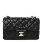 Lambskin Quilted Mini Rectangular Flap Black