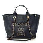 Caviar Small Studded Deauville Tote Navy