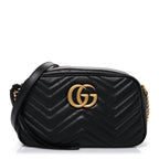 Calfskin Matelasse Small GG Marmont Chain Shoulder Bag Black