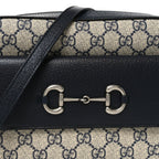 GG Supreme Monogram Textured Dollar Calfskin Small Horsebit 1955 Shoulder Bag Beige Blue