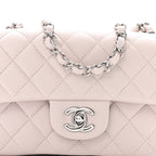Lambskin Quilted Mini Rectangular Flap Light Purple