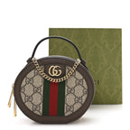 GG Supreme Monogram Top Handle Web Mini Ophidia Round Shoulder Bag Brown