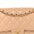 Caviar Quilted Medium Double Flap Beige