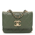 Lambskin Quilted Trendy CC Card Holder On Chain Green