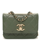 Lambskin Quilted Trendy CC Card Holder On Chain Green