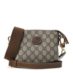 GG Supreme Monogram Azalea Calfskin Small Retro Interlocking G Wristlet Messenger Bag Beige Ebony Brown Sugar