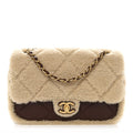 Shearling Lambskin Quilted Furry Coco Flap Dark Brown Beige