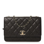 Lambskin Quilted Trendy CC Wallet On Chain WOC Dark Brown