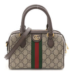 GG Supreme Monogram Textured Dollar Calfskin Web Mini Ophidia Top Handle Bag Beige Ebony New Acero