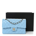 Caviar Quilted Small Double Flap Light Blue
